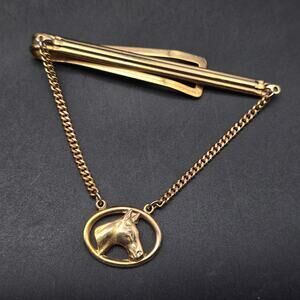 Gold Tone Horse Head Tie Bar Pin Charm Vintage